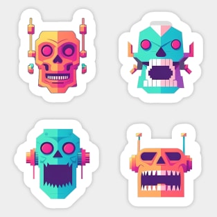 Cool Creepy Neon Skull Robots set Sticker